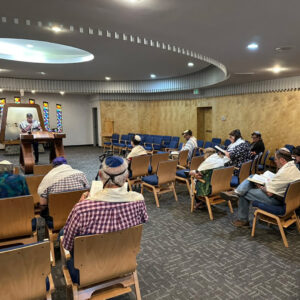 A view of congregants in the Rabbi Eisen Beit Midrash.